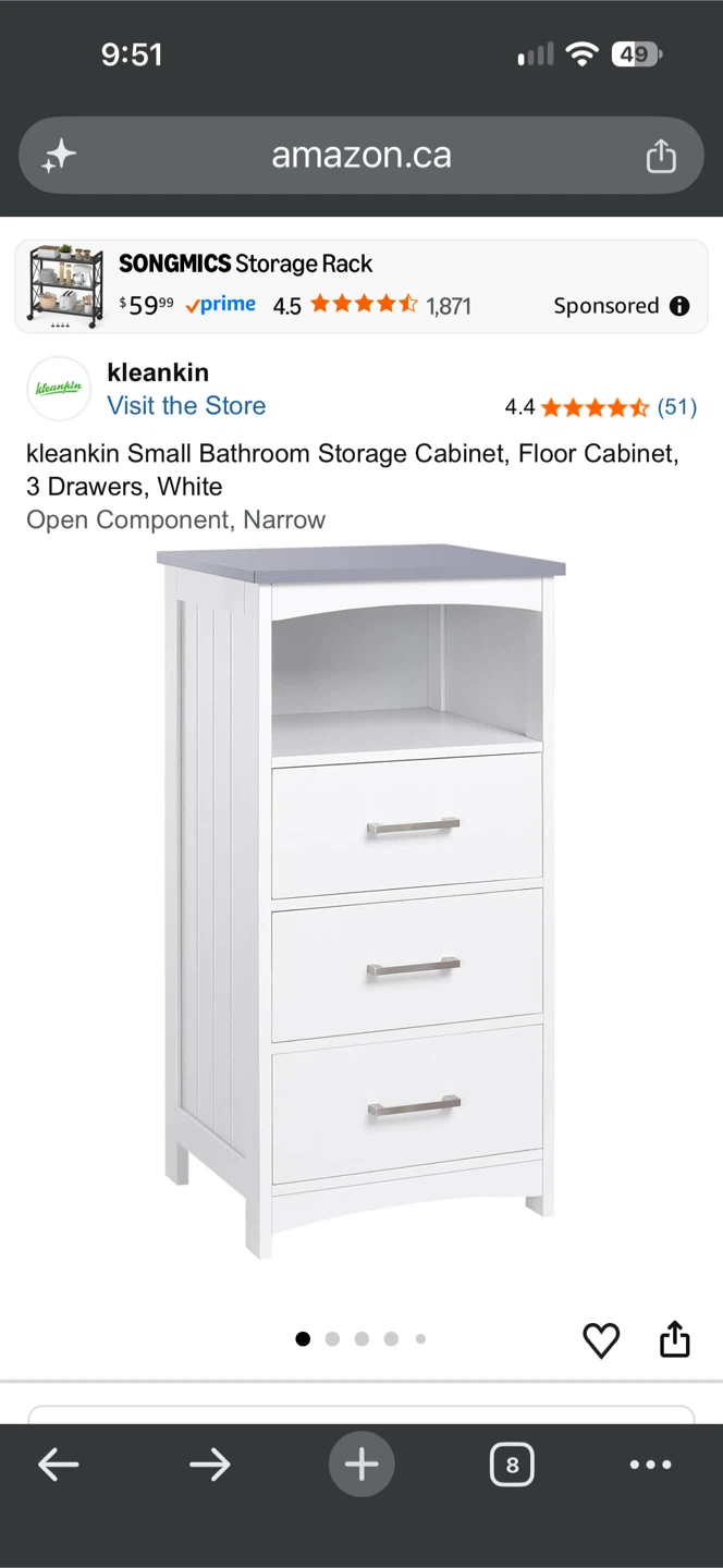 kleankin 3-Drawer Bathroom Floor Cabinet, White - photo 2