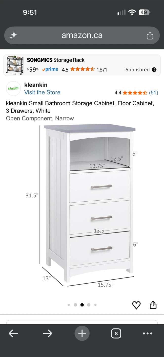 kleankin 3-Drawer Bathroom Floor Cabinet, White - photo 3
