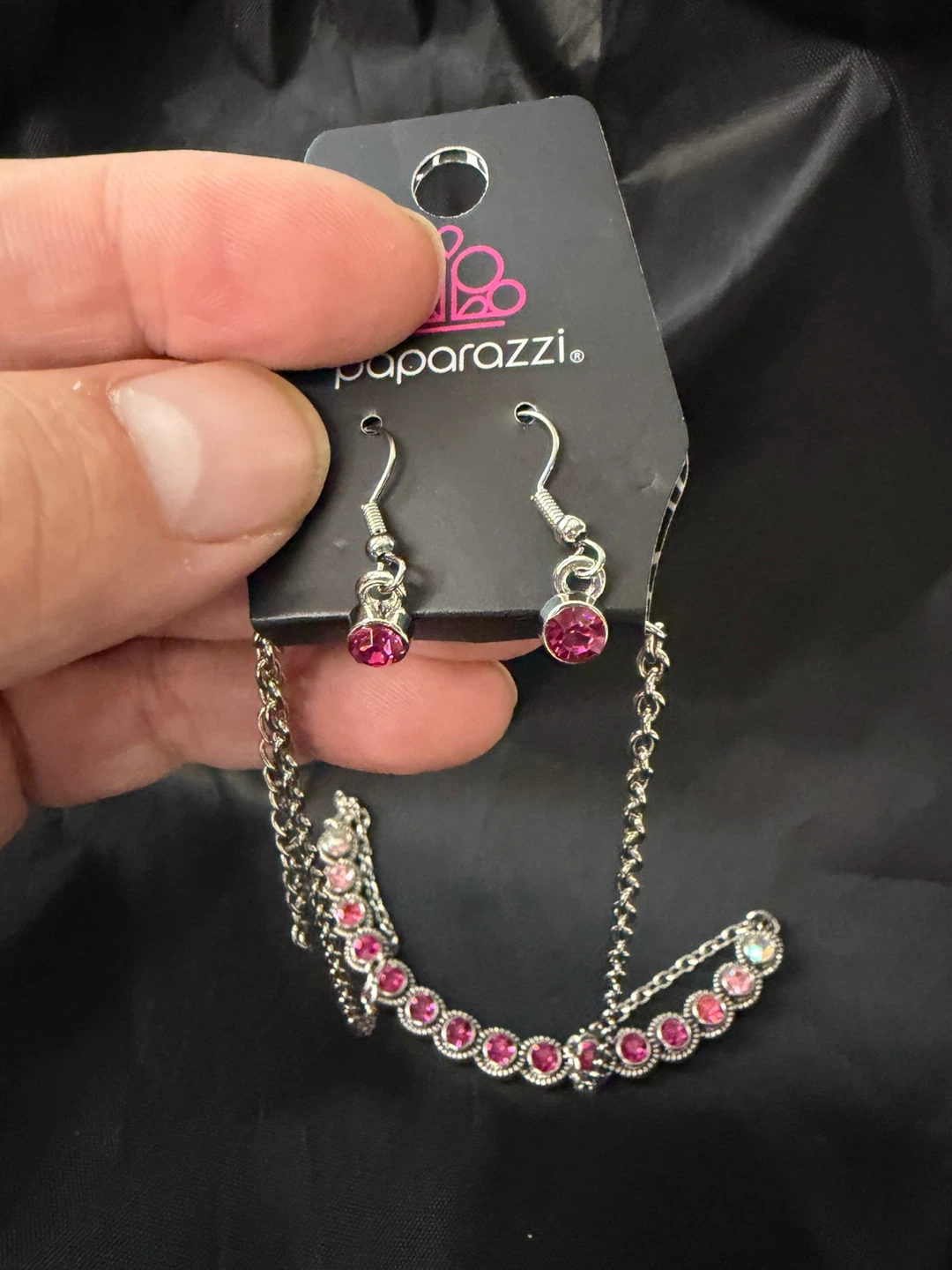 Paparazzi Pink Rhinestone Necklace and Earring Set - photo 3