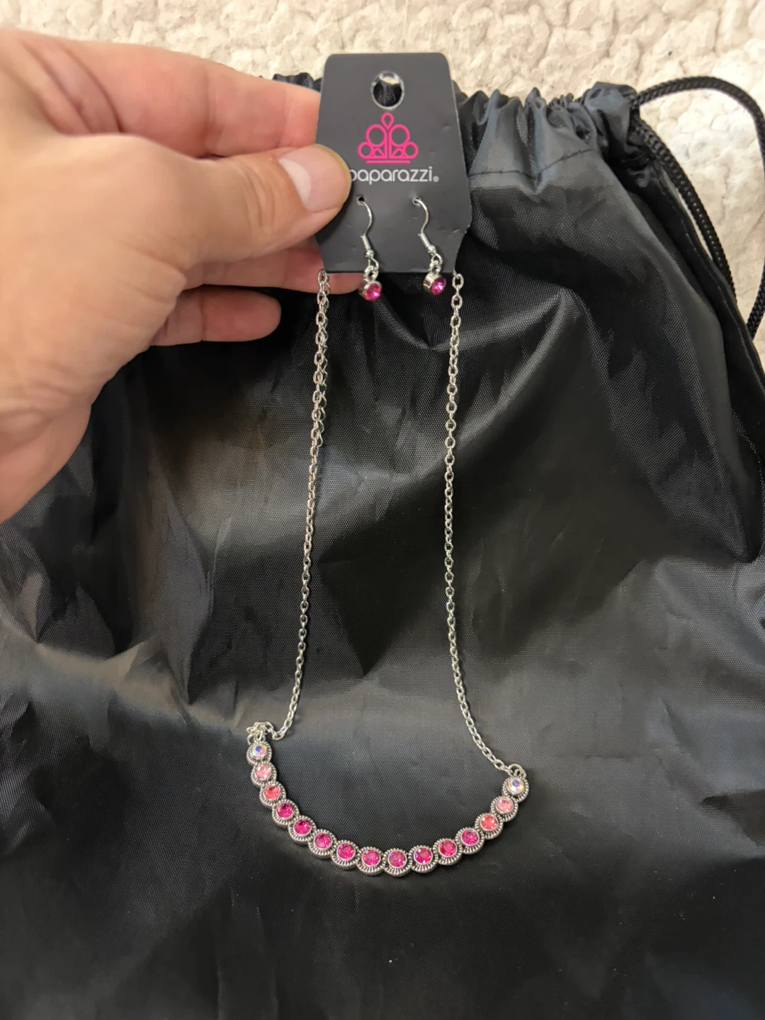 Paparazzi Pink Rhinestone Necklace and Earring Set
