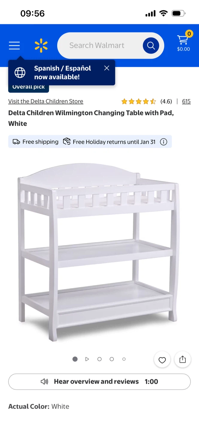 Delta baby / newborn changing station / table in white