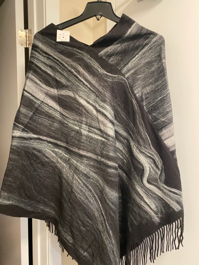 Black and grey marbled poncho with fringe