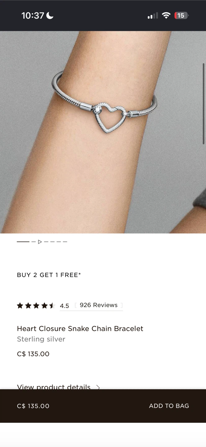 Pandora Heart Closure Snake Chain Bracelet - photo 2