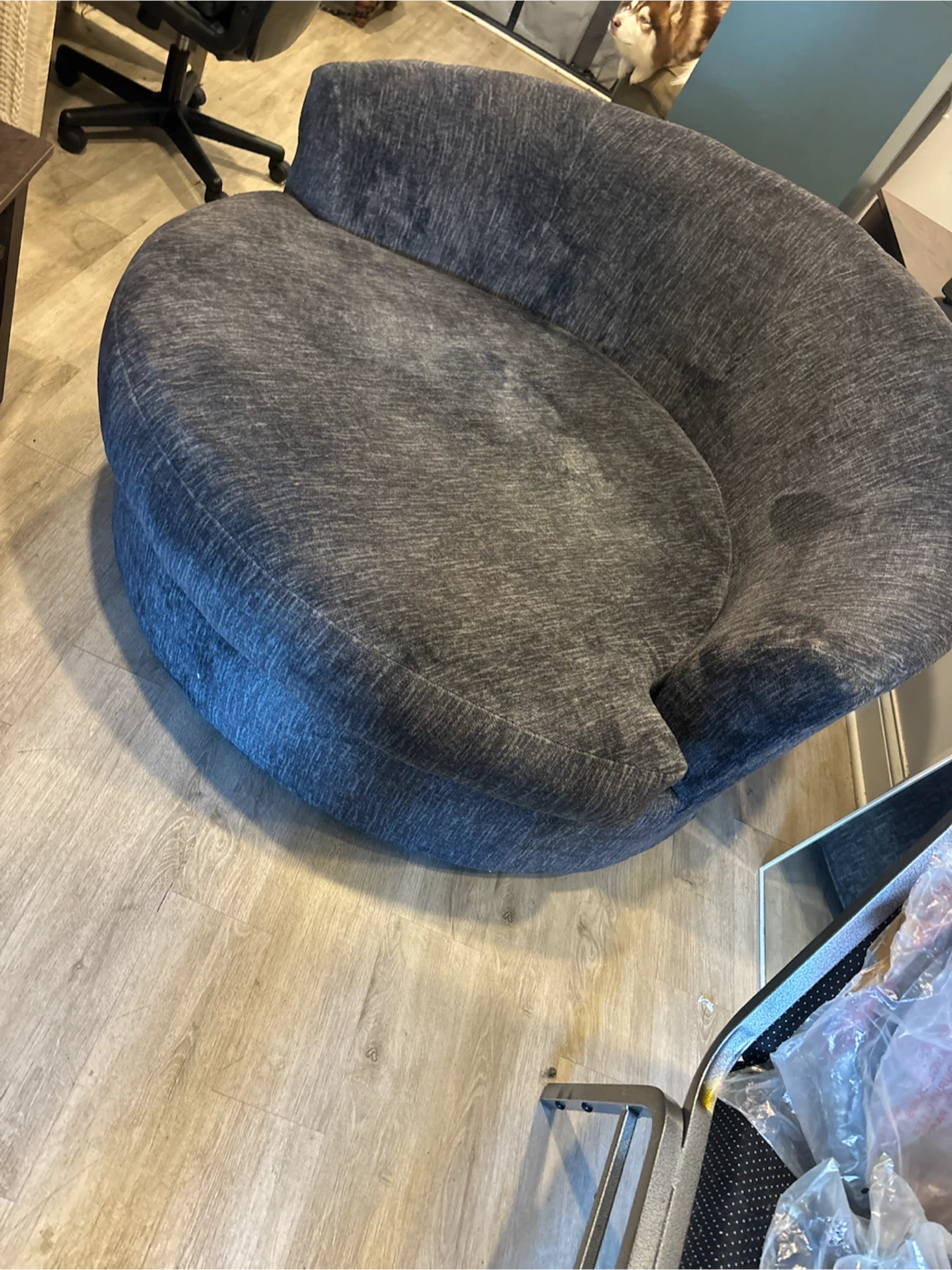Huge Dark Gray Round Swivel Chair