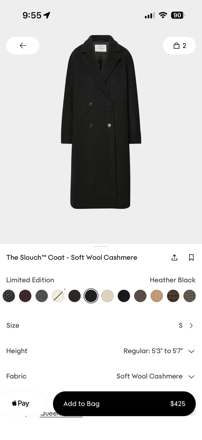 Aritzia The Slouch Coat Heather Black Size S