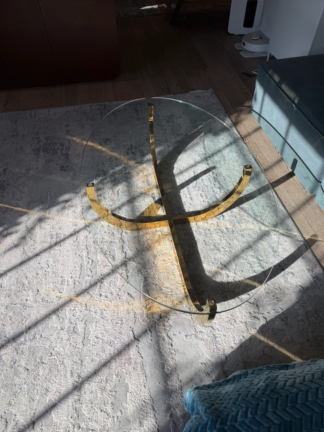 [Moving Sale] Oval Glass Coffee Table – Brass Base