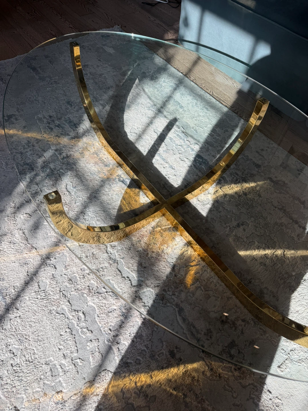 [Moving Sale] Oval Glass Coffee Table – Brass Base - photo 2