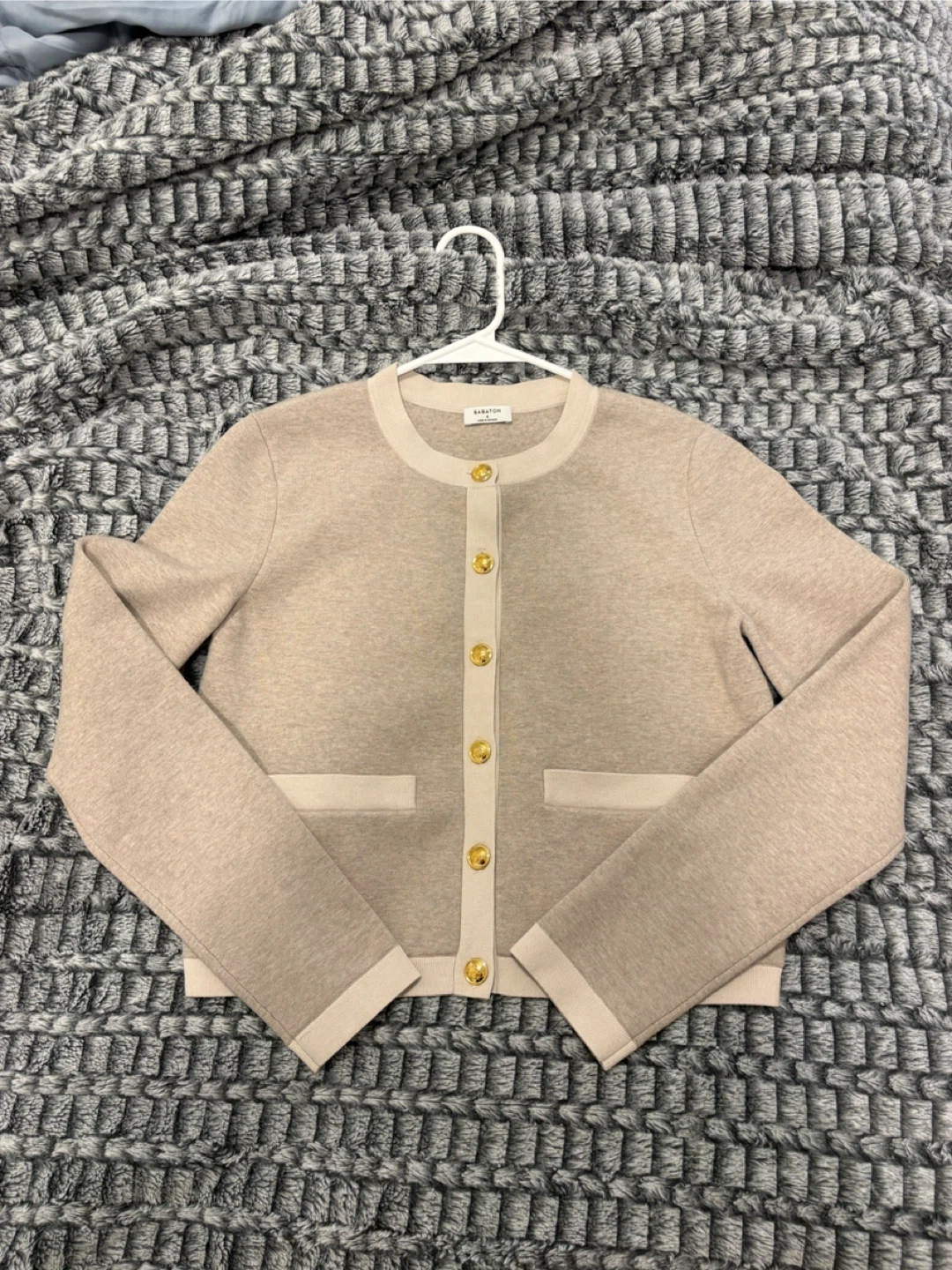 Babaton Beige Button-Up Cardigan