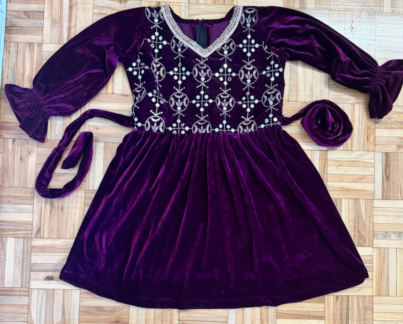 Purple Velvet Dress with Embellishments; Size 9/10