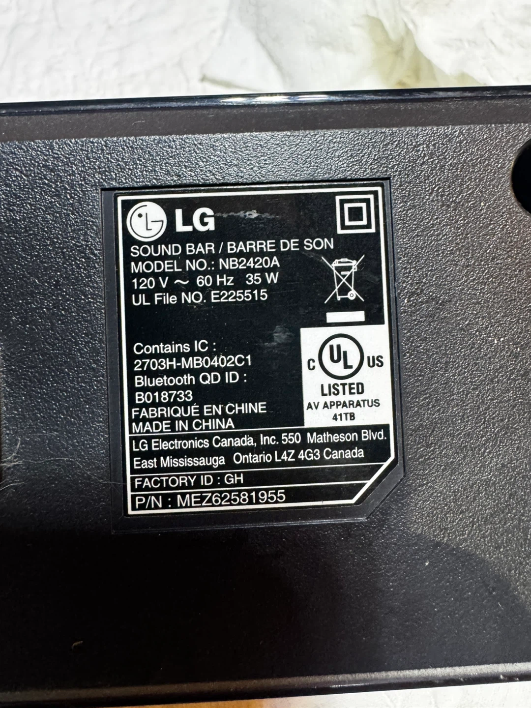 LG NB2420A Bluetooth Sound Bar - photo 3