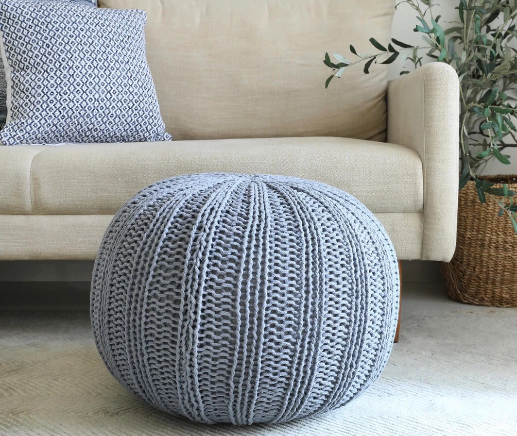 2 Knitted Round Pouf Ottoman - photo 4