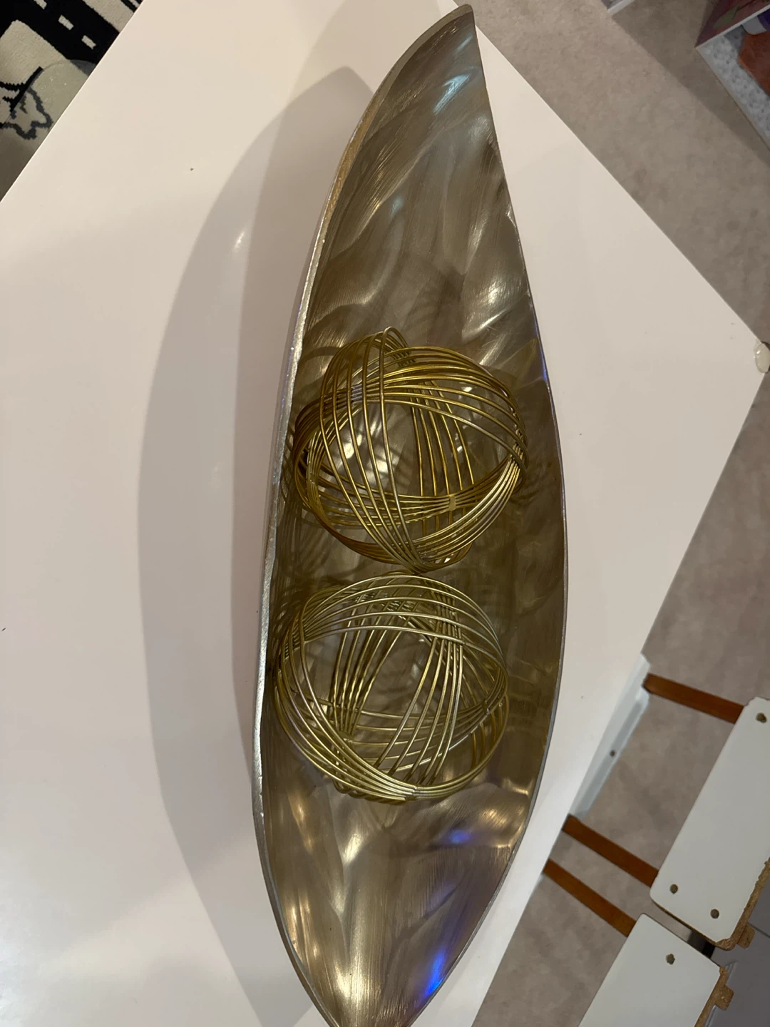 Gold Metal Decorative Tray with Two Orbs