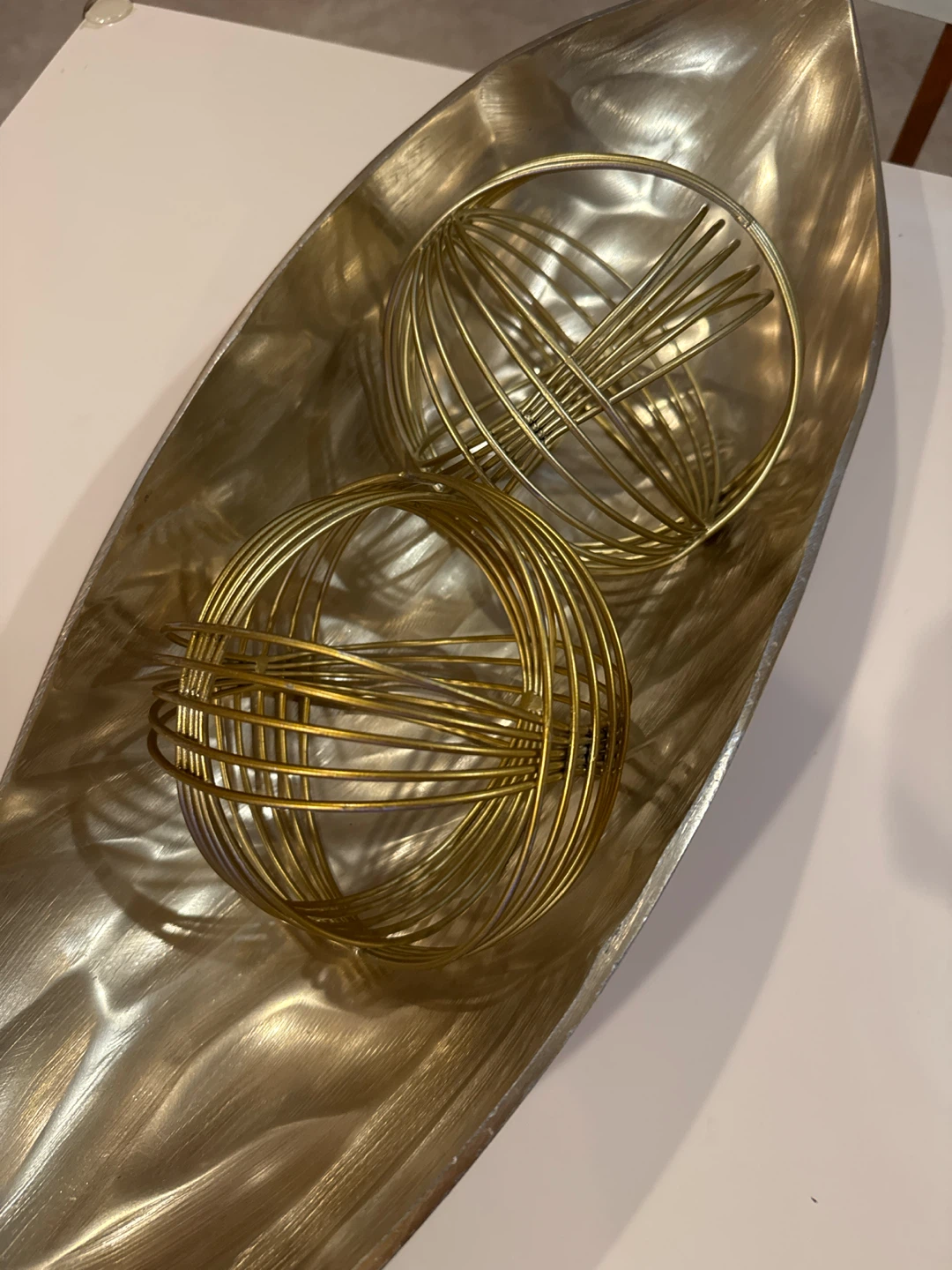 Gold Metal Decorative Tray with Two Orbs - photo 4