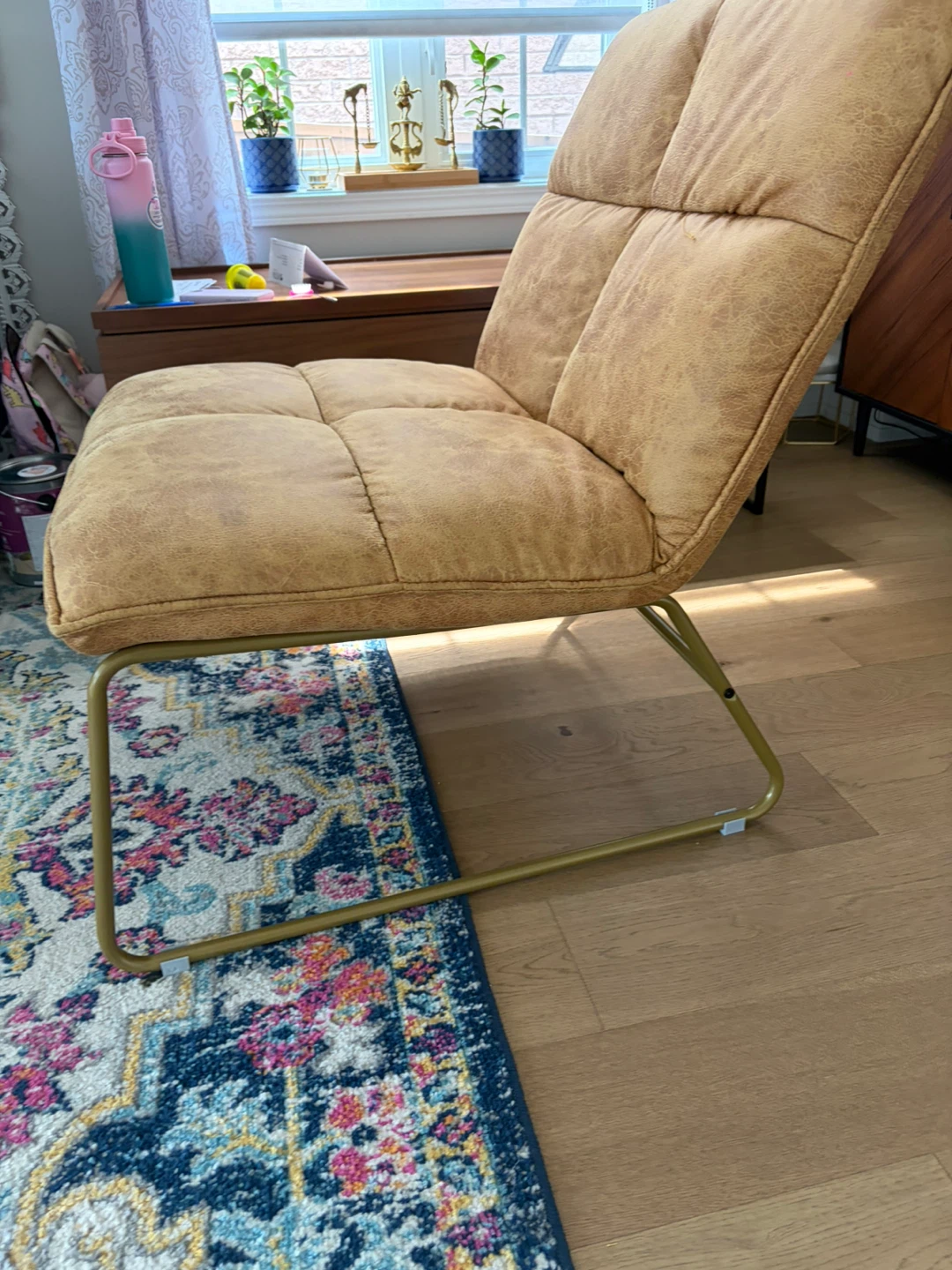 Tan Faux Leather Accent Chair