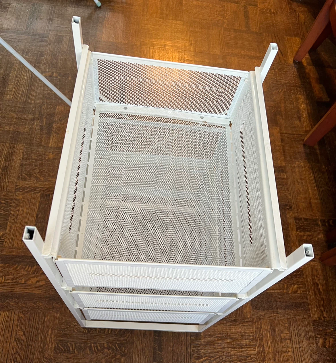 White Metal Mesh Rolling Storage Cart