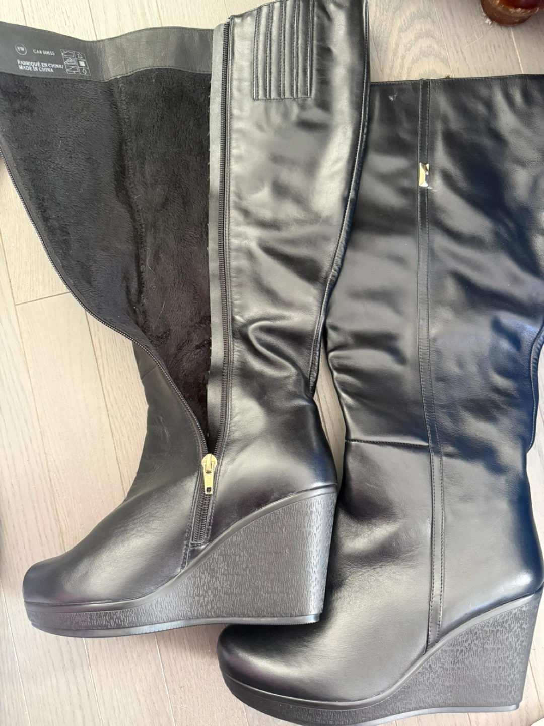 Black Leather Wedge Boots