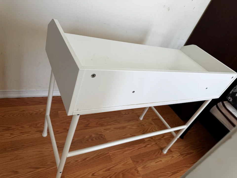 Title: IKEA White Study Desk with Drawer & Storage