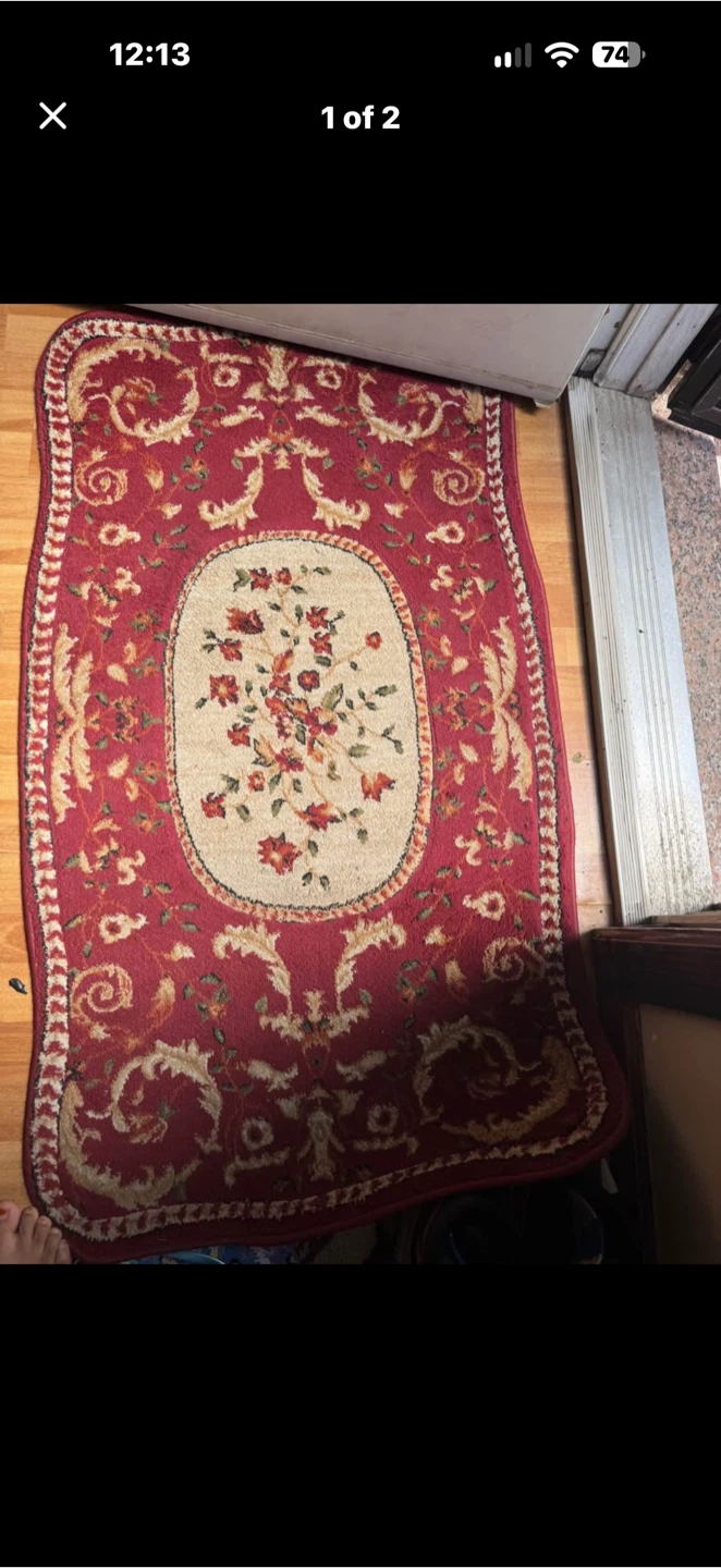 Floral Pattern Area Rug Red