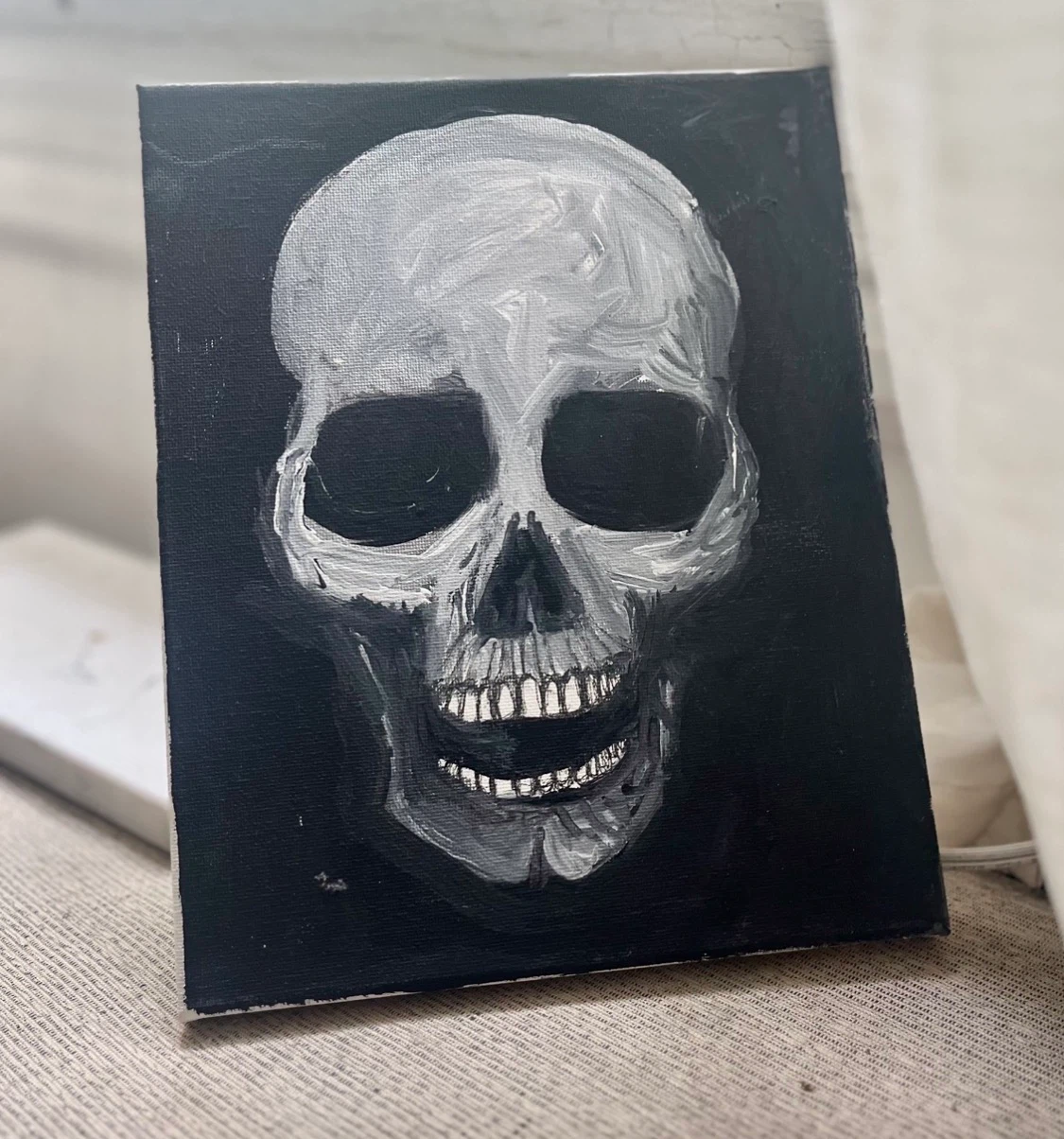 Set of 2 Small Hand-Painted Skull Canvases - photo 2
