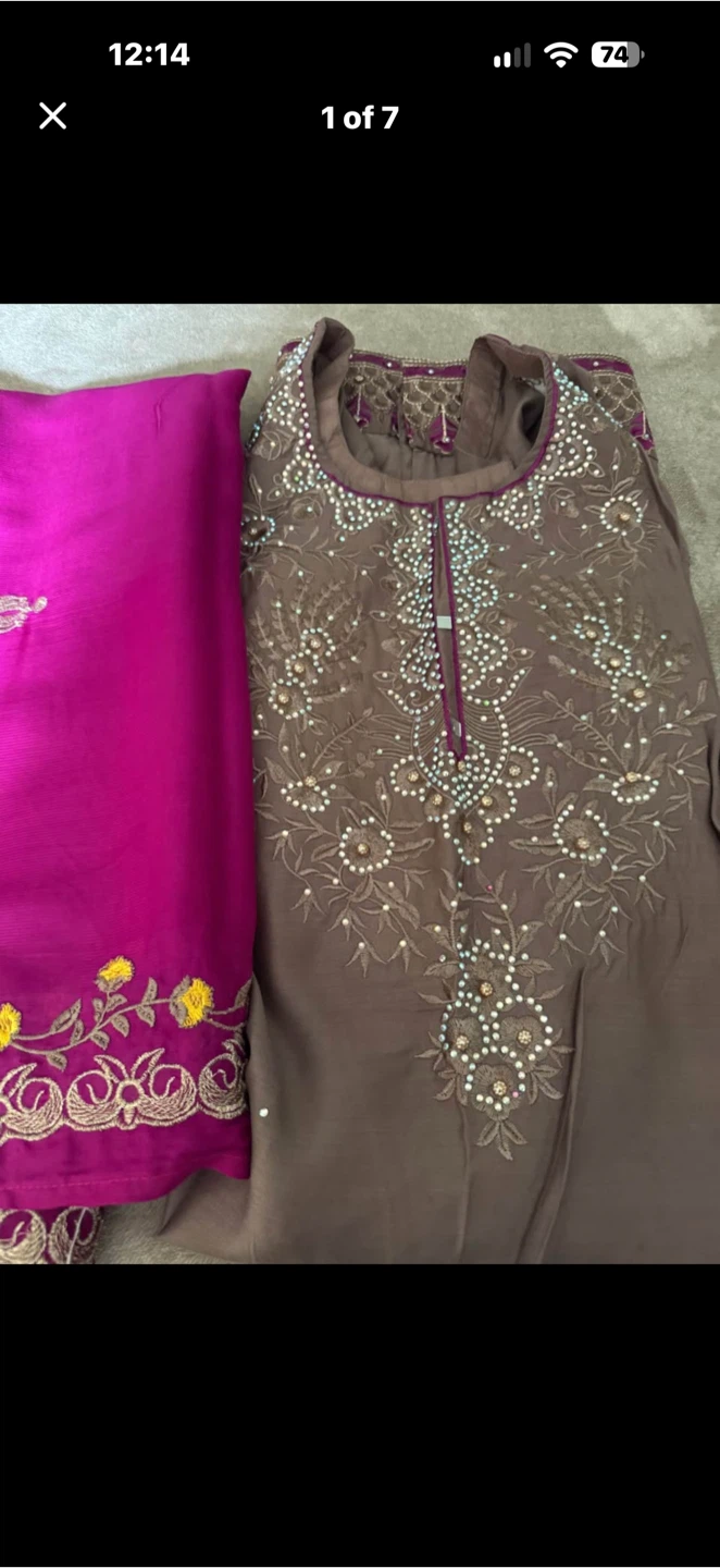 Embroidered Brown and Magenta Salwar Kameez