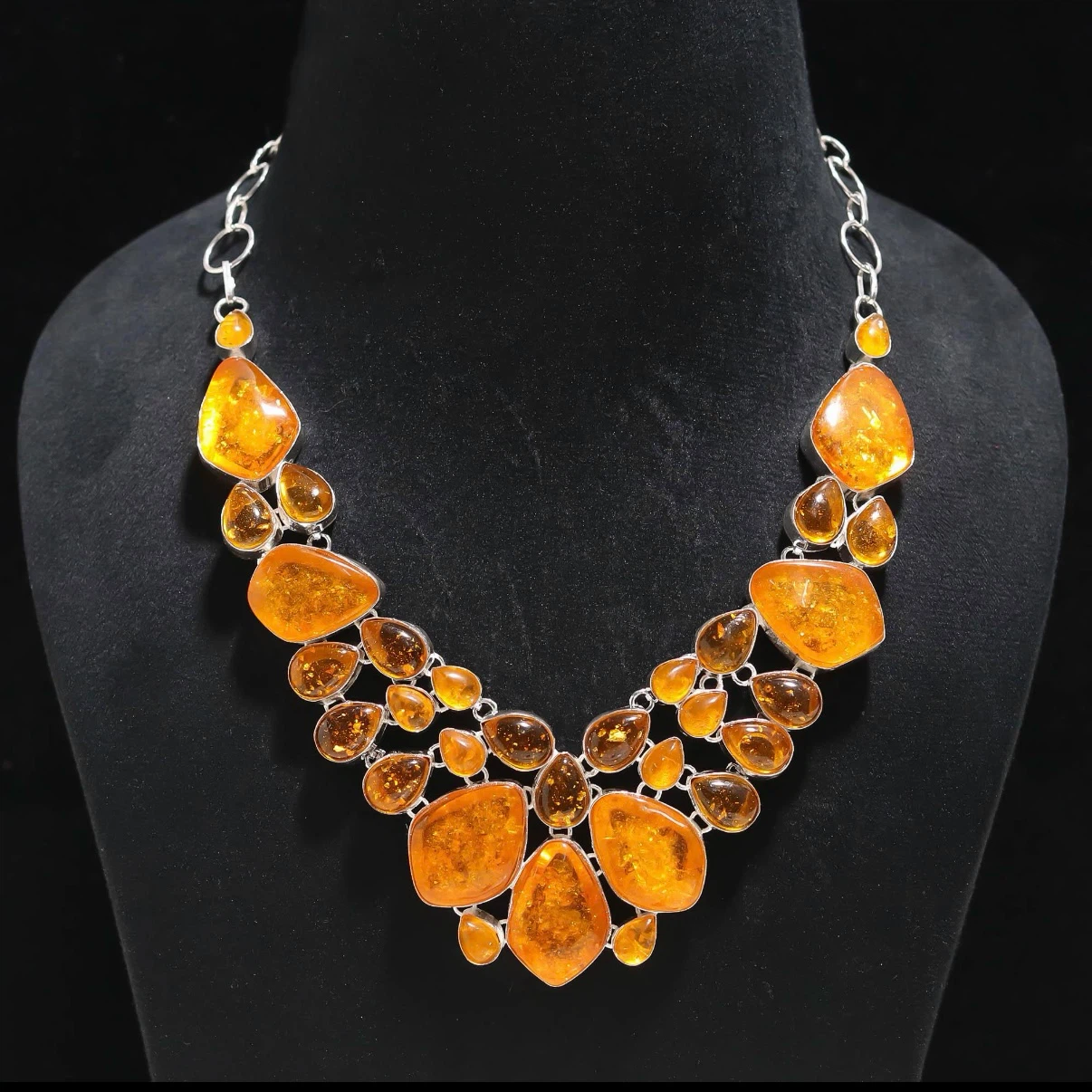 Brand New Baltic Amber and Sterling Silver Statement Necklace