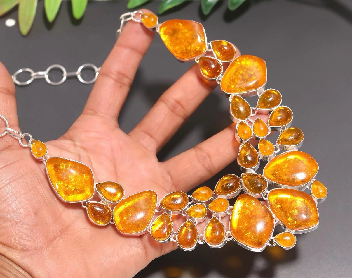 Brand New Baltic Amber and Sterling Silver Statement Necklace - photo 2
