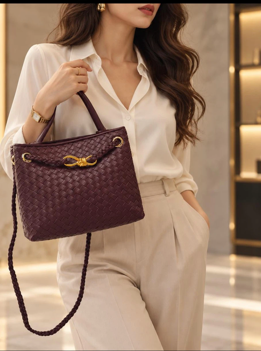 Brand new Woven Vegan Leather Handbag in Burgundy - photo 3