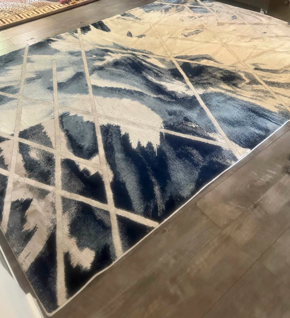 Blue and Cream Abstract Geometric Area Rug - photo 2