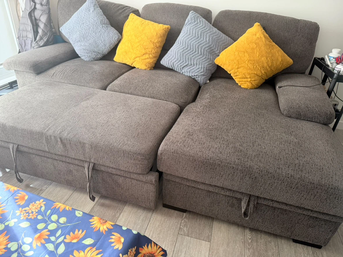 Dark Grey Sectional Sofa Bed with Pull-Out