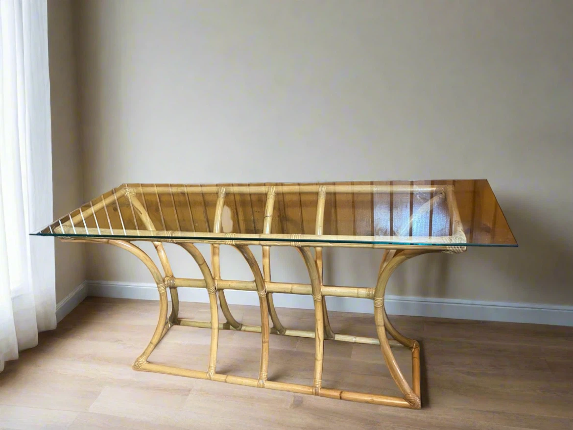Bamboo Glass Top Entry way Console table