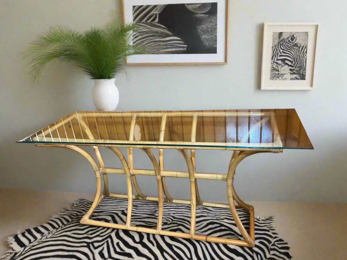 Bamboo Glass Top Entry way Console table - photo 2