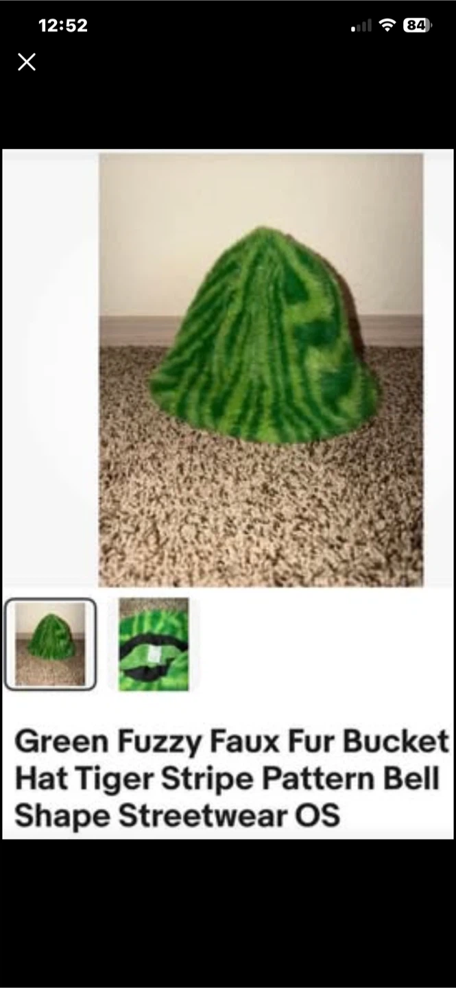 Green Faux Fur Bucket Hat stylish rare