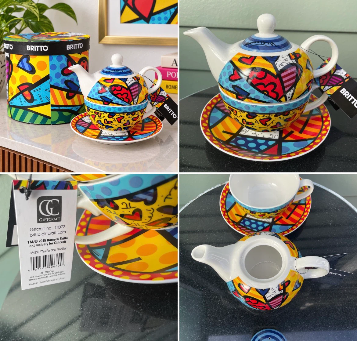 Romero Britto Pop Art Ceramic Teapot Hearts new