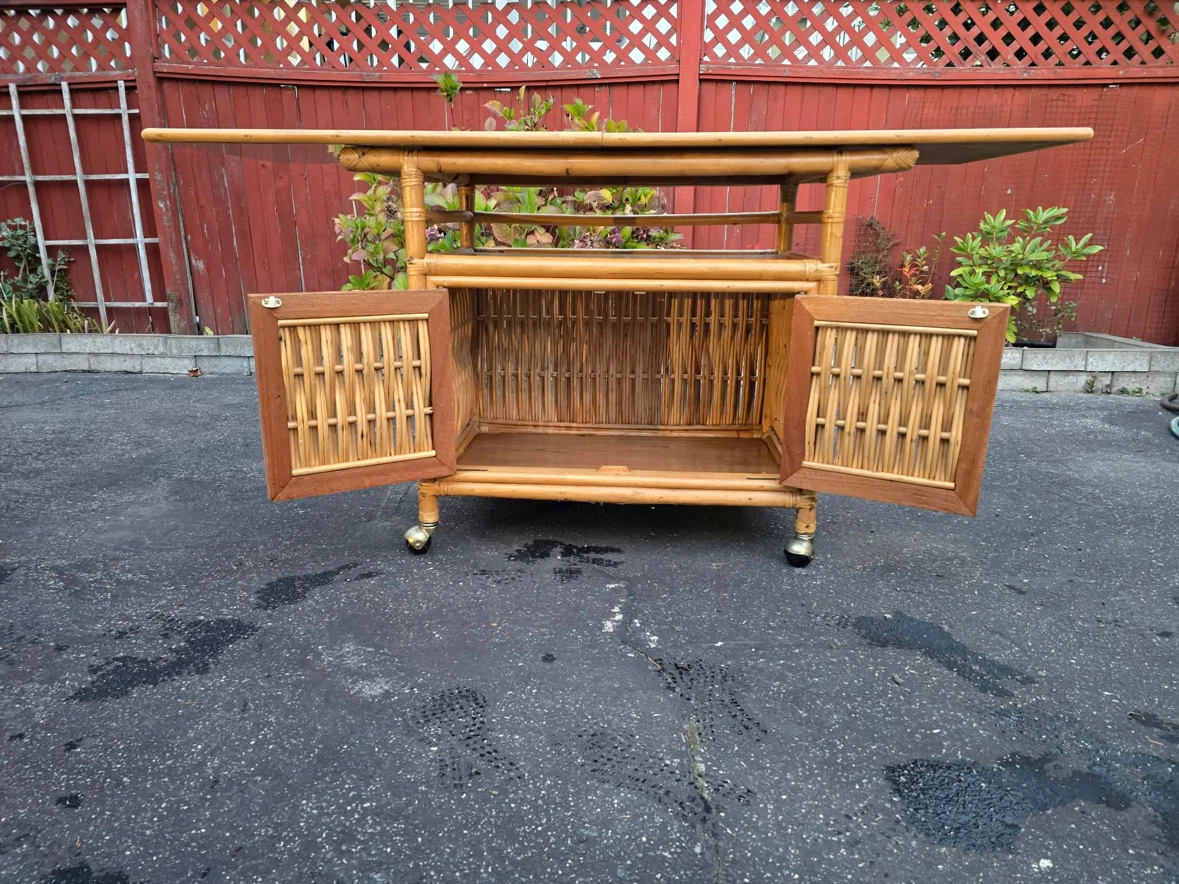 Rattan rolling serving cart with drop leaves - photo 2