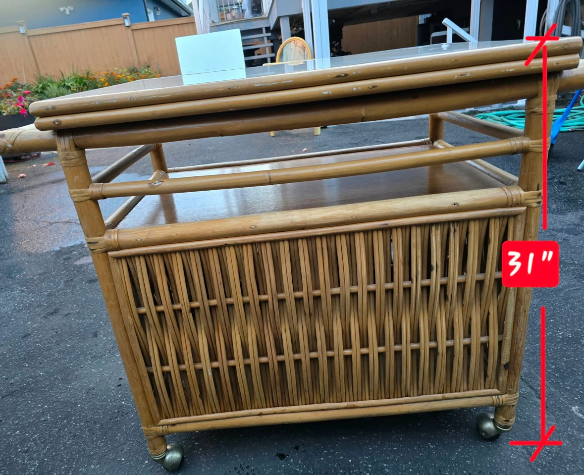 Rattan rolling serving cart with drop leaves - photo 3