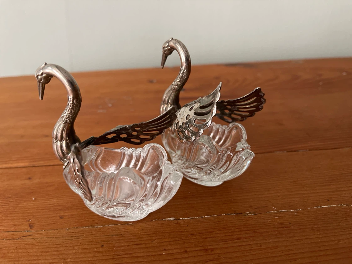 Vintage Crystal and Silver-Tone Swan Dishes - photo 2