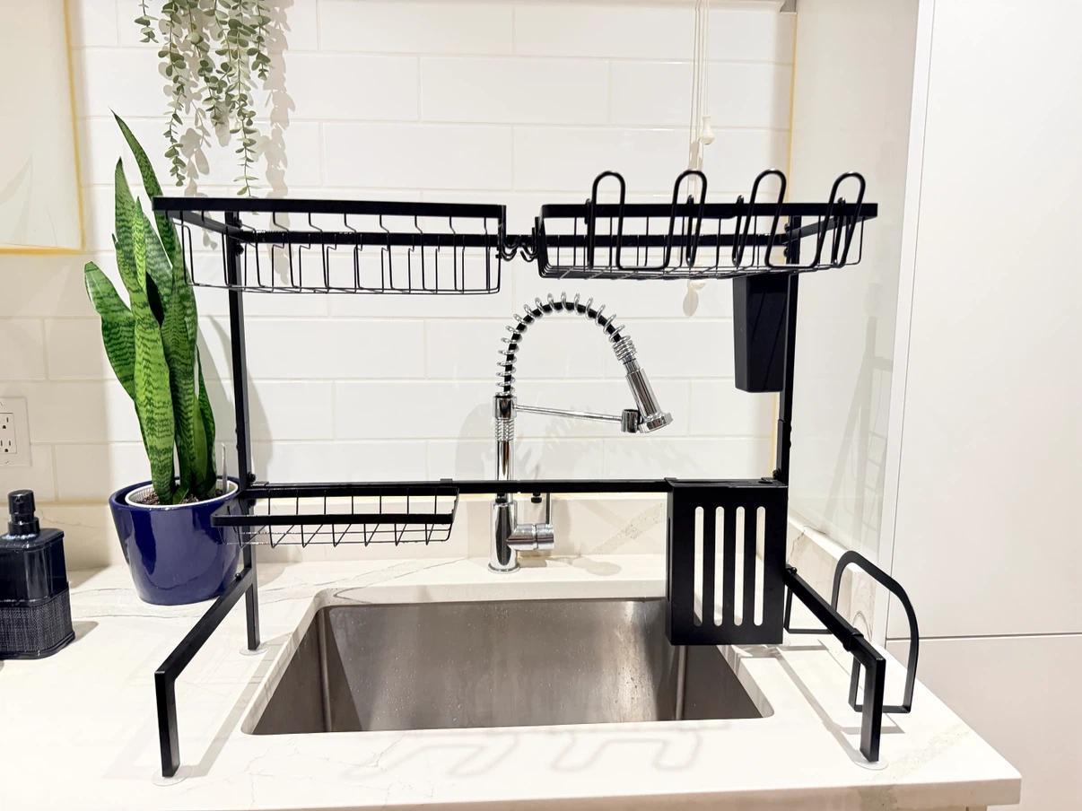 Black Over-the-Sink Dish Drying Rack