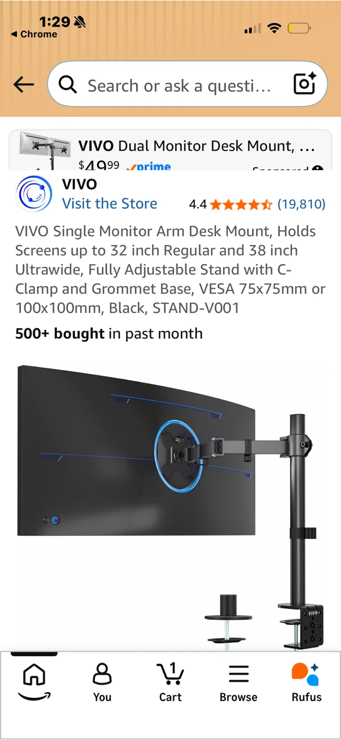 VIVO Single Monitor Arm Desk Mount STAND-V001