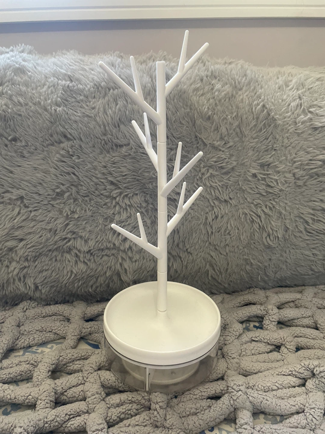 White Spinning jewelry tree with storage organizer