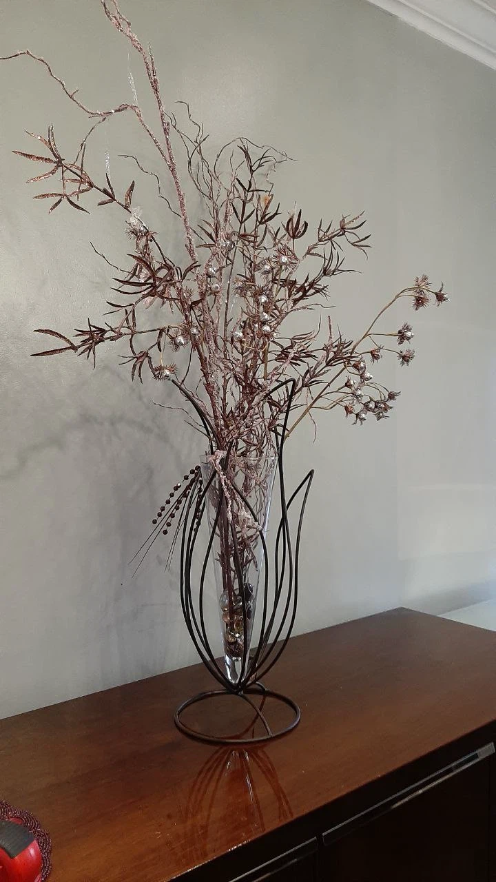 Tall Metal Stand Vase with Decorative Branches