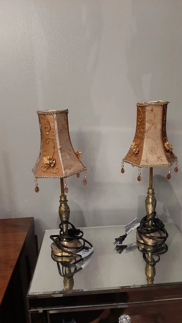 Pair of ornate gold-tone table lamps