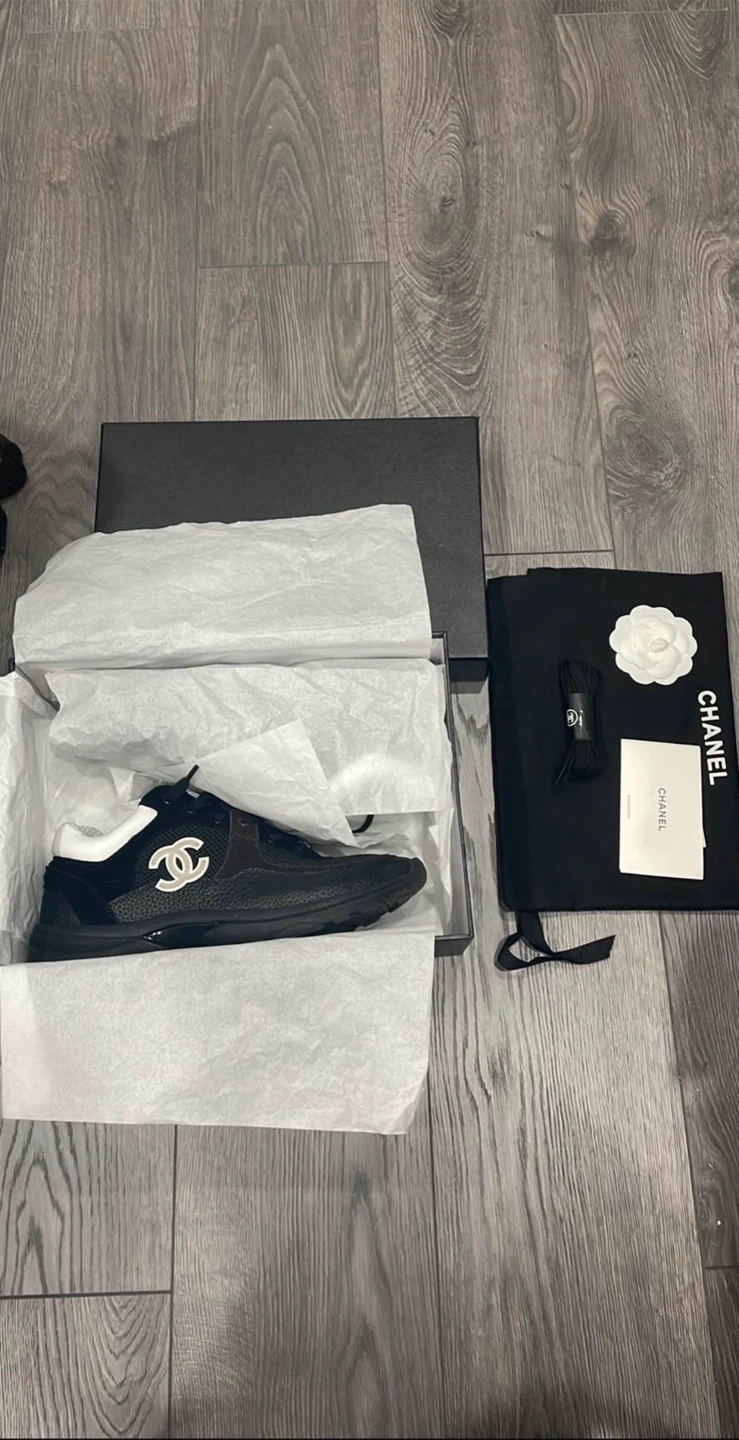 Chanel Black Mesh and Leather Sneakers