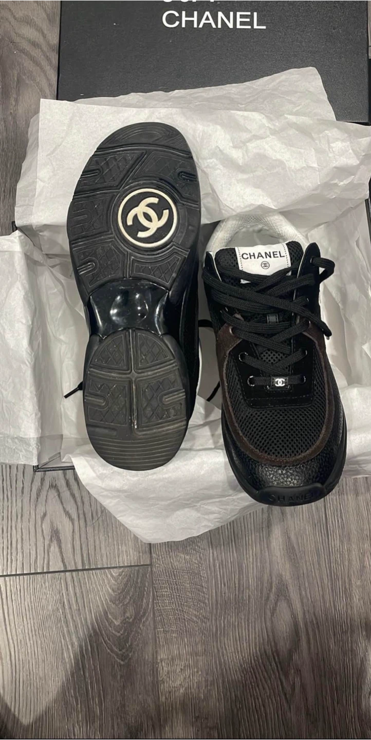 Chanel Black Mesh and Leather Sneakers - photo 2
