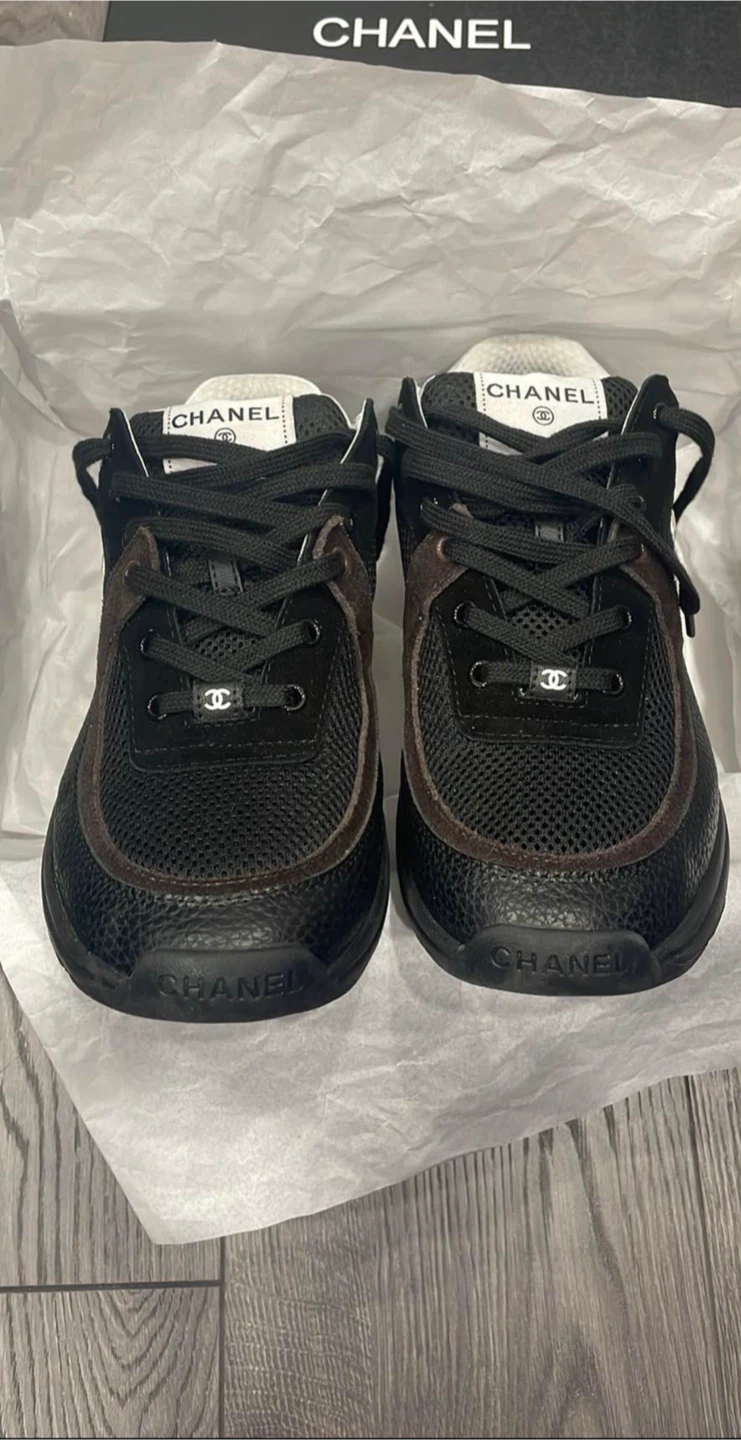 Chanel Black Mesh and Leather Sneakers - photo 3