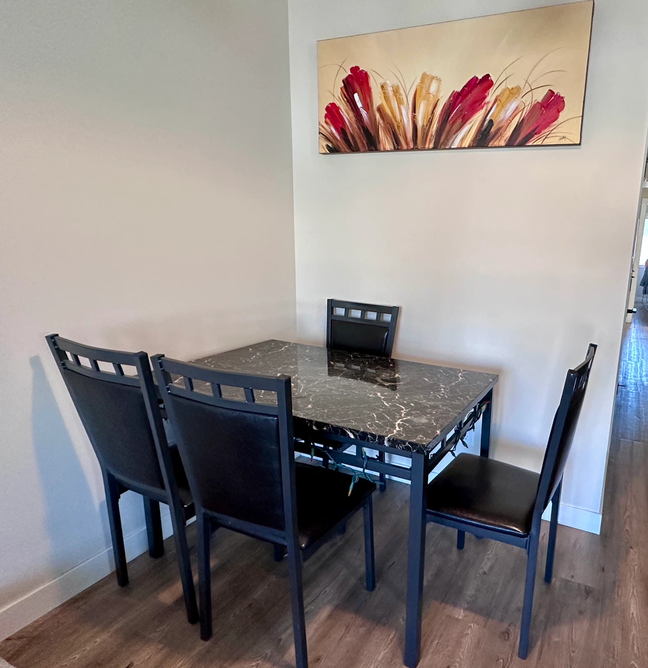 Black Marble Top Dining Set with 4 Chairs - photo 4
