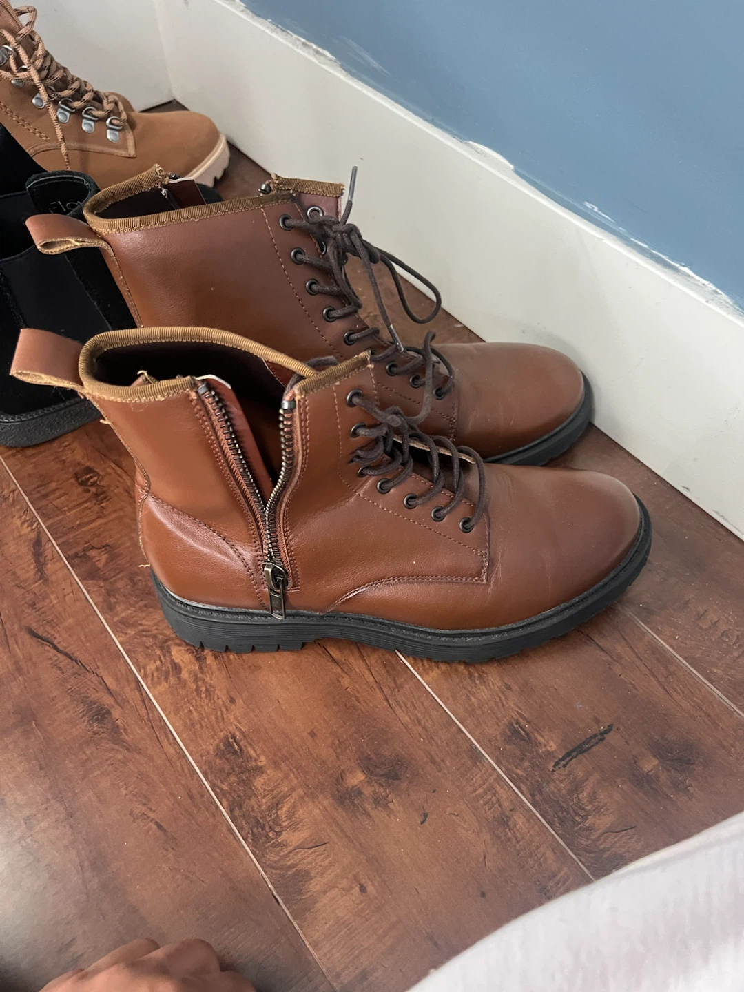 Women's Vegan Leather Brown Combat Boots