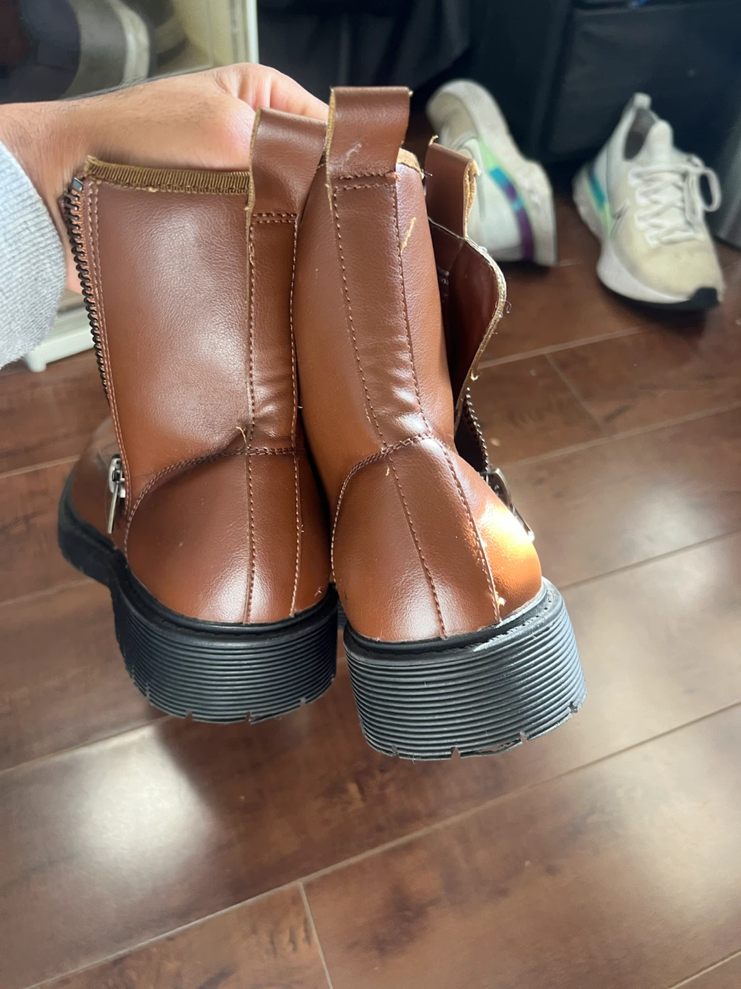 Women's Vegan Leather Brown Combat Boots - photo 2