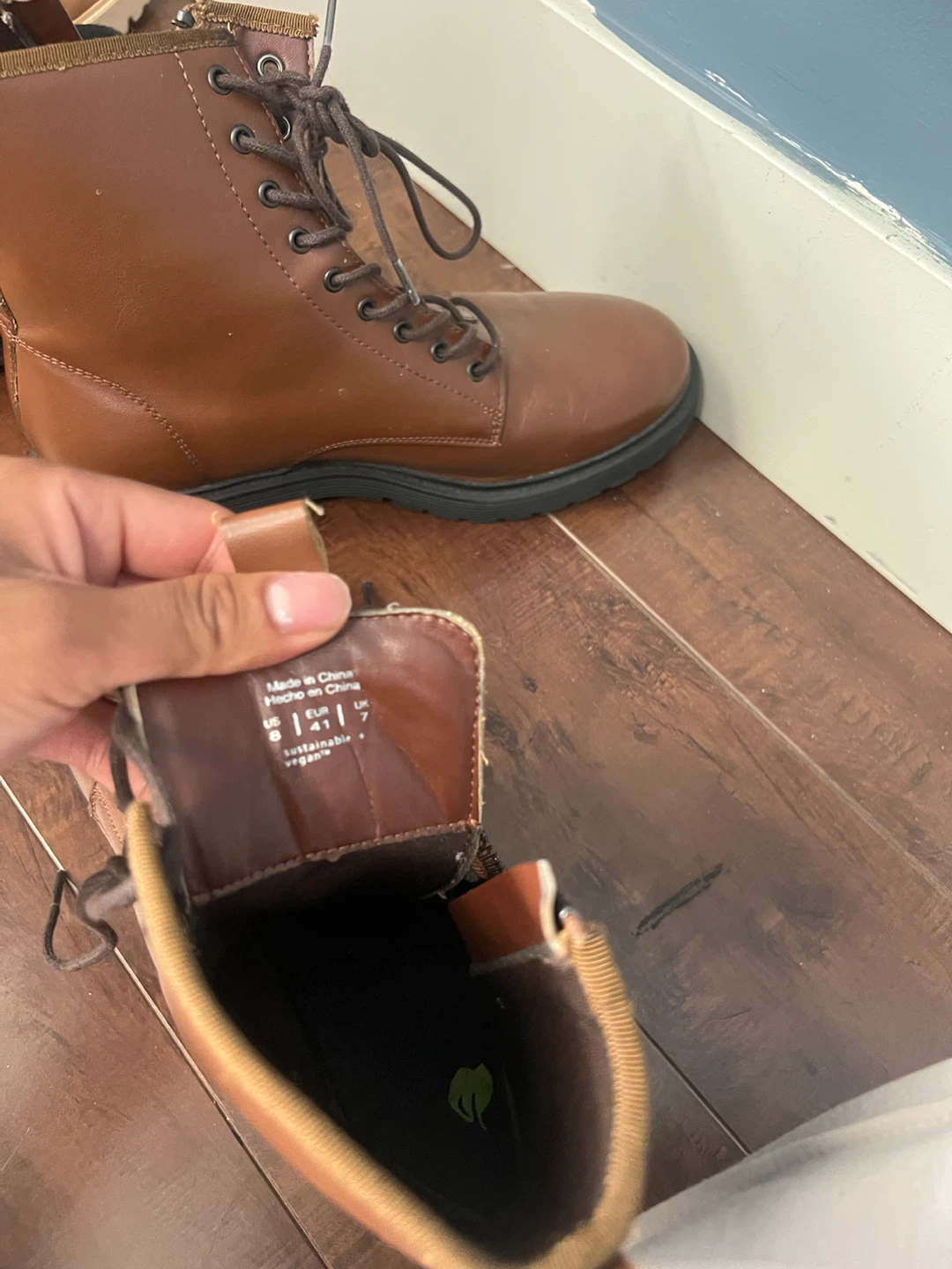 Women's Vegan Leather Brown Combat Boots - photo 3