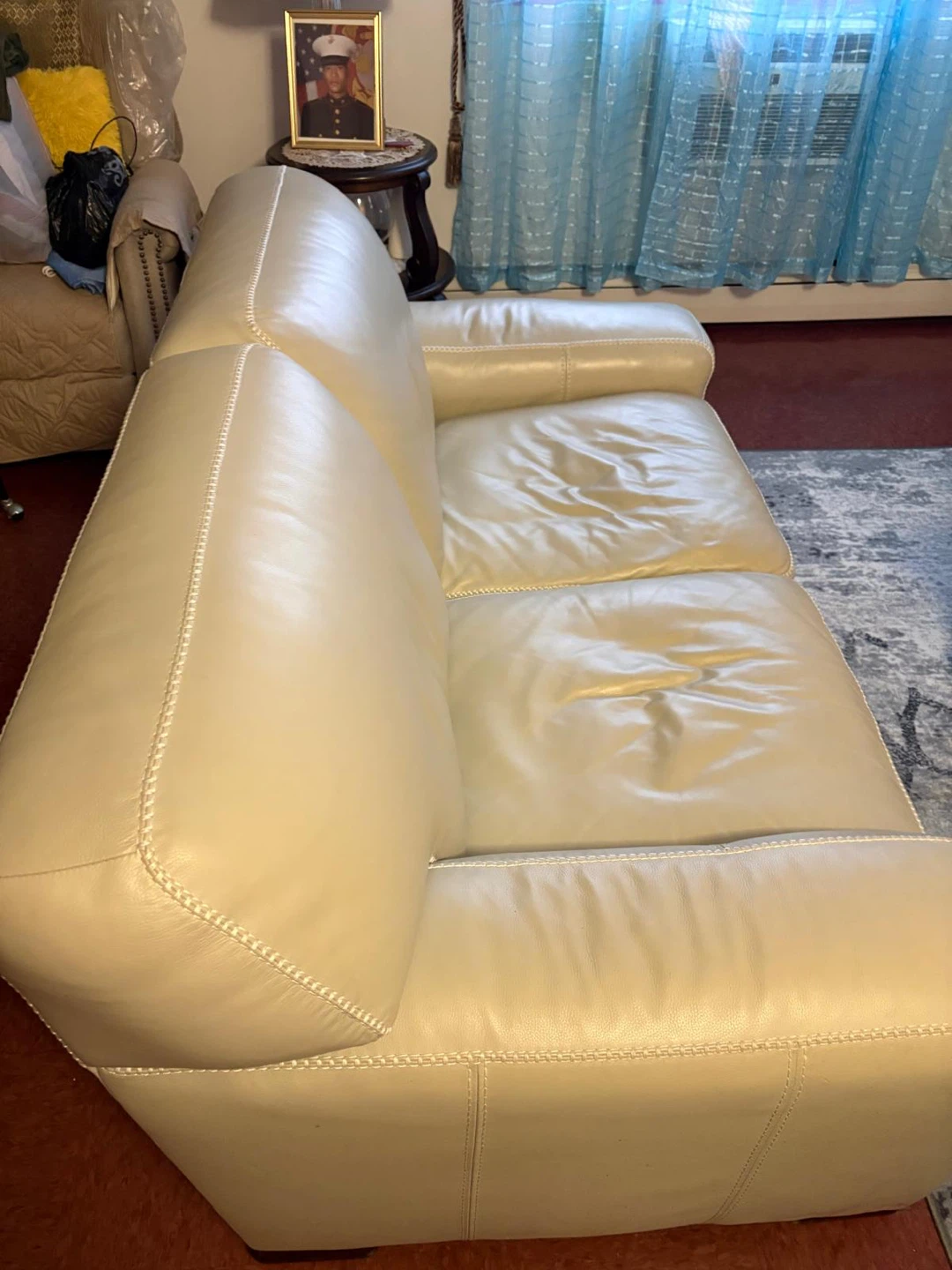 Beige Leather Sofa and Accent Chair Set