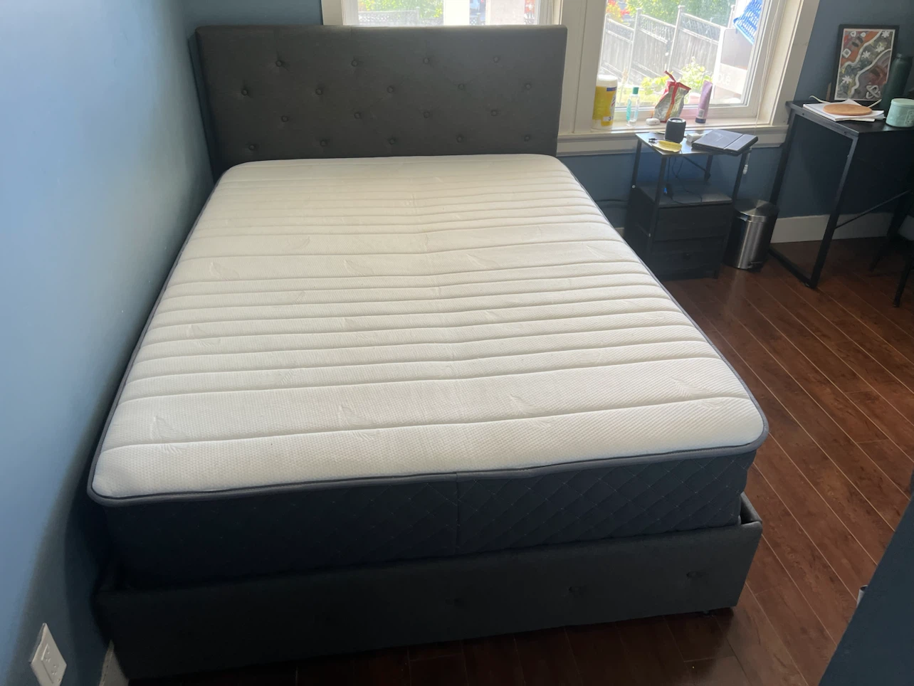 Grey Upholstered Full Size Bed Frame and Mattress
